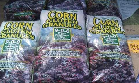 Bags of organic corn gluten fertilizer